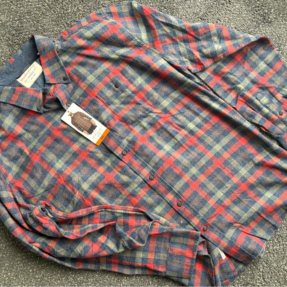 Men’s XXL Weatherproof Men's Casual Flannel Shirt - Orange, Grey, and Green NWT